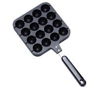 JEWEDECO Poêle à Takoyaki en Aluminium Noir, Moule Rond 16 Alvéoles Antiadhésif, Résistant Haute Température, Portable pour Cuisson de Boulettes de Poulpe et Pancakes en Extérieur