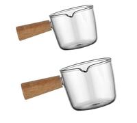 JEWEDECO Tasse à Lait en Verre Transparent 100ml avec Poignée Ergonomique en Bois Léger pour Usage Café, Tasse à Mesurer Pratique et Élégante