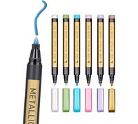 JEXOWIQ Lot de 6 Feutres Marqueurs Métallique, Marqueur Métallique 6 Couleur Métallisé pour Bullet Journal, Album Photo, Scrapbooking Ecrire sur Galet, Bois, Tissu