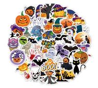 JEYORZY 50 Pièces Autocollants Halloween, Stickers Muraux Réutilisables Citrouille Chauve-Souris Fantôme Chat Château, pour Décoration Fête