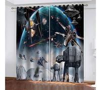 JFBedding Panneaux Rideau Star Wars Extraterrestre Gris Doux Rideau Occultant Thermiques Réglage de la Température Rideaux a Oeillets Décoration pour Enfant Chambre Salon -91.5 X 214 cm