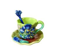 JFNKLFG Tasse à café colorée sous glaçure dessinée la main, ensemble de plats, tasse créative, thé noir exquis, fleur tournesol, Art, 200ml Pour thé café(ColorA-200ML)