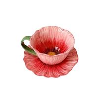 JFNKLFG Tasse à café en céramique fleurs de 350Ml, Design Sense Niche, tasses Latte for femmes, magnifique ensemble soucoupes, tasse thé Pour thé café(Red)