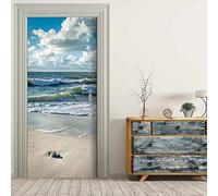 JGCAI 3D Sticker De Porte Trompe l'oeil Effect Paysage De Vagues De Plage Autocollant Porte Poster PVC Auto-Adhésif Amovible Autocollant pour Salon Porte Cuisine Chambre Salle De Bain 90x200cm