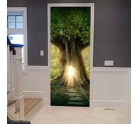 JGCAI Autocollants De Porte Salon Chambre 88x200cm Sticker De Porte Arbre Forestier Moderne Trompe L'Oeil 3D Auto-Adhésif Pvc Imperméable Stickers Muraux Art Poster Cuisine Decoration