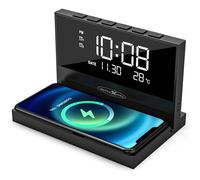 JGD-ACW2188 Chargeur sans fil, station de charge pour smartphone, réveil avec chargeur sans fil, grand écran pour l'heure, la date et la température, 2 alarmes, veilleuse, fonction de charge USB