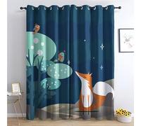 JHAHZJ Rideau Occultant Bleu Dessin Animé Renard, Rideaux Thermiques à Oeillets pour Salon Chambre Fenetre, Motif Garçon Fille Rideaux Lot De 2 Moderne Décoration De Fenêtre, 140x220 cm (L x H)