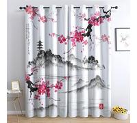 JHAHZJ Rideau Occultant Fleurs De Cerisier Japonais, Rideaux Thermiques à Oeillets pour Salon Chambre Fenetre, Motif Japon Rideaux Lot De 2 Moderne Décoration De Fenêtre, 140x260 cm (L x H)