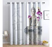 JHAHZJ Rideau Occultant Statue De Bouddha 3D, Rideaux Thermiques à Oeillets pour Salon Chambre Fenetre, Motif Enfants Adultes Rideaux Lot De 2 Moderne Décoration De Fenêtre, 140x200 cm (L x H)