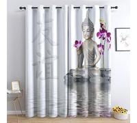 JHAHZJ Rideau Occultant Statue De Bouddha 3D, Rideaux Thermiques à Oeillets pour Salon Chambre Fenetre, Motif Enfants Adultes Rideaux Lot De 2 Moderne Décoration De Fenêtre, 140x220 cm (L x H)