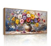 JHHUAMO Tableau Decoration Murale Salon, Grand Moderne Cadre Tableau Mural Décoratif Maison, Impression sur Toile Vegetale Naturelle Fleurs Colorées Vase pour Chambre Salle Bureau 60x120 cm