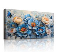 JHHUAMO Tableau Decoration Murale Salon, Grand Moderne Cadre Tableau Mural Décoratif Maison, Impression sur Toile Vegetale Naturelle Fleurs Bleues pour Chambre Salle Bureau 50x100 cm