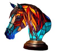 JHNGYJY Lampe Cheval 22 cm Style Vitrail Vintage, Veilleuse LED USB Lampe de Chevet Décorative en Résine pour Chambre, Cadeau pour Amoureux des Chevaux