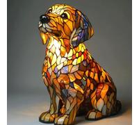 JHNGYJY Lampe de Nuit Résine Chiens, Série Artistique Lampe LED de Table, Style Vitrail Vintage 3D, Décoration Animaux et Cadeau Original pour Amoureux des Chiens, Golden Retriever A