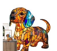 JHNGYJY Lampe de Nuit Résine Chiens, Série Artistique Lampe LED de Table, Style Vitrail Vintage 3D, Décoration Animaux et Cadeau Original pour Amoureux des Chiens, Dachshund