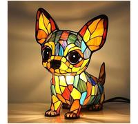 JHNGYJY Lampe de Nuit Résine Chiens, Série Artistique Lampe LED de Table, Style Vitrail Vintage 3D, Décoration Animaux et Cadeau Original pour Amoureux des Chiens, Chihuahua A