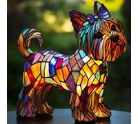 JHNGYJY Lampe de Nuit Résine Chiens, Série Artistique Lampe LED de Table, Style Vitrail Vintage 3D, Décoration Animaux et Cadeau Original pour Amoureux des Chiens, Yorkshire Terrier A