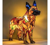 JHNGYJY Lampe de Nuit Résine Chiens, Série Artistique Lampe LED de Table, Style Vitrail Vintage 3D, Décoration Animaux et Cadeau Original pour Amoureux des Chiens, Shepherd Dog
