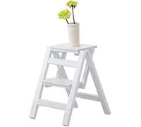 JHPfdhDTR Tabouret, Chaise échelle Pliante en Bois, 2 escabeaux, escabeau Portable(White)