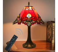 JHuiLap Lampe de table de style Tiffany de 30,5 cm, lampe en verre teinté baroque avec télécommande, intensité variable en continu et 3 températures de couleur, lampes de bureau pour chambre à coucher