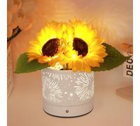 JHXLAMP Lampe tactile en forme de tournesol - Lampe de table sans fil rechargeable - 3 couleurs - Intensité variable en continu - Cadeau pour maman pour la Saint-Valentin, la fête des mères, Noël