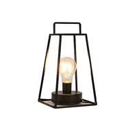 JHY DESIGN Lampe de Bureau le fer géométrique rétro 25cm haut lampe de salon à poser moderne sans fil led Lumièreindustrielle déco alimentée par batterie pour balcon intérieur (courte,noire)