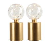 JHY DESIGN Lampe de chevet décorative alimentée par piles, lot de 2 lanterne de table de nuit avec lumière sphérique-18 cm de haut Lumièresans fil par piles pour mariage, intérieure (Dorée)