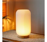 JHY DESIGN Lampe de chevet tactile dimmable 3 couleurs haute 23 cm Lumière de table avec commande à bouton lanterne de chevet imprimée en 3D avec base en bois pour chambre à coucher salon