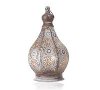 JHY DESIGN Lampe de Table de Chevet Marocaine 29,5cm Lanterne Electrique Vintage Abat-jour Marocain Oriental en pour Courtyard au jardin Intérieur Extérieur à Coucher Salon Maison (Gris)