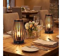 JHY DESIGN Lampe en Métal Alimentée par Piles, 22cm de Hauteur Lumièrede Bureau sans Fil lanterne de Chevet Décorative pour Chambre Maison Mariages Fête Salon Intérieur(Bronze, Forme Ronde)