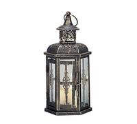 JHY DESIGN Lanternes décoratives suspendues 25 cm Hautes Lanterne Bougie Vintage, Porte-Bougie en métal avec Verre pour Intérieur Jardin Fêtes Balcon Salle de séjour(Noir avec Brosse dorée)