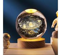 JHzood Lampe de Nuit 3D Système Solaire - Boule de Cristal avec Base, Sphère Planétaire, Décoration de Table, Artisanat - Lampe LED USB pour Maison et Chambre