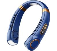 JIABAOZ Ventilateur de Cou Portable, Ventilateur Sans Pale USB Recargable 4000 mAh, Pantalla LED Digital, 5 Velocidades Refroidissement, 360° Silencieux, para Deporte, Bureau y Exterior (Bleu)