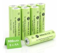 JiajaX Lot de 8 piles rechargeables AA 1,2 V Ni-MH, double A 900 mAh 1,2 V, haute capacité pour lampes solaires, guirlandes lumineuses, lampes solaires pour allée (AA-900 mAh-8pack)