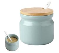 Jiakalamo Sucrier en céramique avec couvercle et cuillère, pot de rangement pour assaisonnement, sucrier et sel pour café, cuisine, cuisine (vert clair)