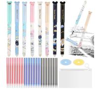 JIANGZHIB Stylo Effacables, 8 Pièces Encre Gel Effaçable, Stylo Roller Effaçable Avec 30 Recharges, 0.5mm Stylos à Bille Avec Gomme, Stylo Bille Effacable pour L'école, Le Bureau, La Papeterie