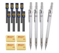 JIANTA 4 Porte Mines 0.3, 0.5, 0.7, 0.9 mm, Mécaniques Automatiques Crayons | 96 HB Mine à Crayons Remplaçables et 4 Gommes de Rechange pour Dessin, Artisanat Croquis d'Art