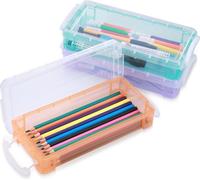 JIANTA Lot de 3 pots à crayons empilables 3 couleurs Fournitures de bureau Organiseur, pot à crayons transparent Porte-stylo