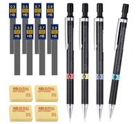 JIANTA Lot de 4 Porte Mines, 4 Criterium 0.3, 0.5, 0.7, 0.9 mm HB Mine 96 de Crayon et 4 Gommes, Criterium Dessin Crayons pour Dessiner, Écrire, Croquis