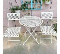JIAOCKJIAO Ensemble Bistro Pliant Blanc, Table Et Chaises Balcon 3 Pièces | Table Bistrot Exterieur, Salon De Jardin Pour Balcon En Fer Forgé, For Jardin, Balcon, Terrasse, Café(Distressed White)