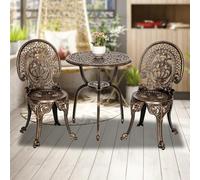 JIAOCKJIAO Ensembles De Bistro 3 Pièces, Tables Et Chaises D'extérieur | Table Bistrot Exterieur Fonte D'aluminium, Salon De Jardin Avec 2 Chaises Et Table Ronde, For Terrasse Villa(Brown-D)