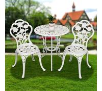 JIAOCKJIAO Ensembles De Bistro 3 Pièces, Tables Et Chaises D'extérieur | Table Bistrot Exterieur Fonte D'aluminium, Salon De Jardin Avec 2 Chaises Et Table Ronde, For Terrasse Villa(White-C)