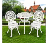 JIAOCKJIAO Ensembles De Bistro 3 Pièces, Tables Et Chaises D'extérieur | Table Bistrot Exterieur Fonte D'aluminium, Salon De Jardin Avec 2 Chaises Et Table Ronde, For Terrasse Villa(White-D)