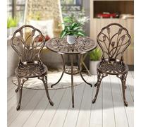 JIAOCKJIAO Ensembles De Bistro 3 Pièces, Tables Et Chaises D'extérieur | Table Bistrot Exterieur Fonte D'aluminium, Salon De Jardin Avec 2 Chaises Et Table Ronde, For Terrasse Villa(Brown-B)