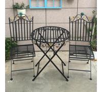JIAOCKJIAO Ensembles De Bistro Pliant 3 Pièces, Table Et Chaises En Métal | Table Ronde Noir Avec Accents De Fleurs, Tables Et Chaises En Fer Forgé, Salon De Jardin Pour Balcon(Black)