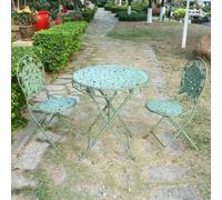 JIAOCKJIAO Ensembles De Bistro Pliant, Table Et De Chaises En Métal Ronde | Table Et Chaise De Jardin En Fer Forgé, Salon De Jardin Pour Balcon Vertes Rétro À Texture Ancienne(2 chairs)