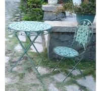 JIAOCKJIAO Ensembles De Bistro Pliant, Table Et De Chaises En Métal Ronde | Table Et Chaise De Jardin En Fer Forgé, Salon De Jardin Pour Balcon Vertes Rétro À Texture Ancienne(1 chairs)