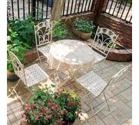 JIAOCKJIAO Ensembles De Bistro Pliantes Blanches, Table Et Chaise 3 Pièces | Petit Salon De Jardin En Fer Forgé, Table Et Chaise De Jardin Exterieur, For Jardin, Balcon, Café(Distressed White)
