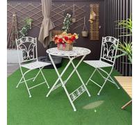 JIAOCKJIAO Ensembles De Bistro Pliantes Blanches, Table Et Chaise 3 Pièces | Petit Salon De Jardin En Fer Forgé, Table Et Chaise De Jardin Exterieur, For Jardin, Balcon, Café(White)