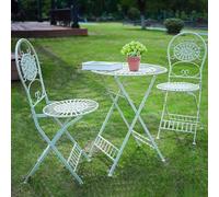 JIAOCKJIAO Ensembles De Bistro Pliantes, Table Bistrot Exterieur En Métal | Ensemble Bistro 3 Pièces En Fer Forgé, Blanc Antique Salon De Jardin Pour Balcon, Porche, Patio